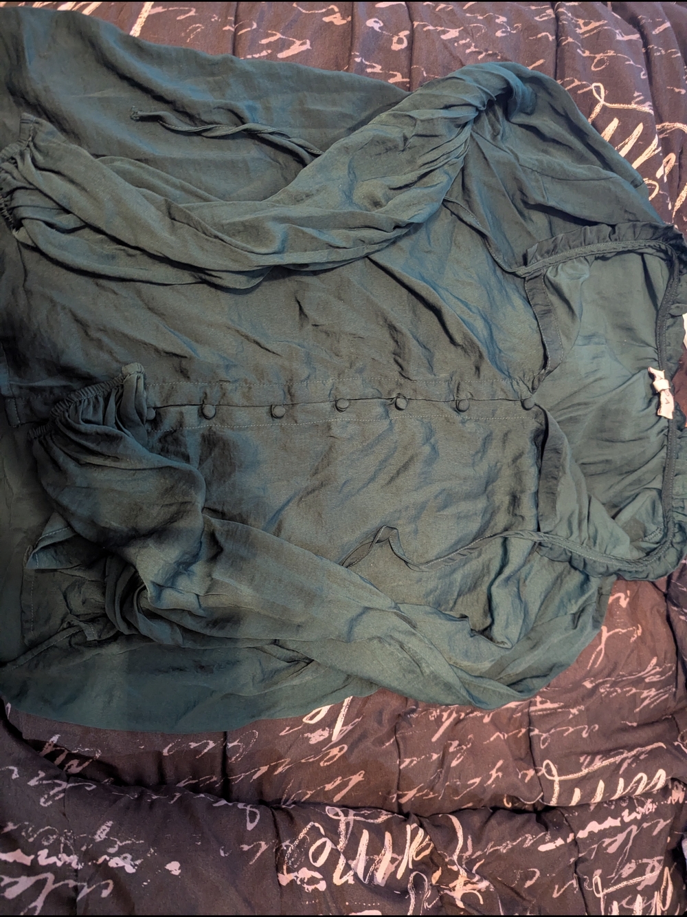 Acoa Women's Dark Green Silky Button-Front Blouse